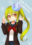  blush character_name ico_(green_bullet) kimidori_(ico) long_hair open_mouth original school_uniform serafuku side_ponytail solo 