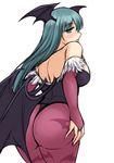  animal_print ass bad_id bad_pixiv_id bare_shoulders bat_print breasts bridal_gauntlets cowboy_shot demon_girl elbow_gloves from_behind gloves green_eyes green_hair head_wings kiteimasu large_breasts leotard long_hair morrigan_aensland pantyhose print_legwear sketch solo succubus vampire_(game) white_background wings 