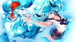  aqua_eyes aqua_hair bottle_miku fish hatsune_miku liquid_hair long_hair moriyama_yuuki school_uniform serafuku skirt solo very_long_hair vocaloid water 