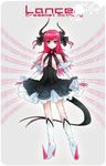  bad_id bad_pixiv_id blue_eyes character_name claws detached_sleeves dress elizabeth_bathory_(fate) elizabeth_bathory_(fate)_(all) engrish fate/extra fate/extra_ccc fate_(series) highres horns long_hair pink_hair pointy_ears pointy_shoes ranguage shoes solo tail two_side_up yothiyothi 