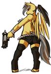  anthro anthrofied avante92 bandage belt black_hair butt clothing daring_do_(mlp) equine female friendship_is_magic gun hair handgun horse legwear mammal multi-colored_hair my_little_pony pegasus pistol plain_background pony ponytail purple_eyes ranged_weapon shorts solo standing stockings topless weapon white_background wings 