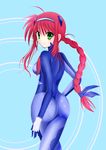  amitie_florian ass bad_id bad_pixiv_id blush bodysuit braid from_behind gloves green_eyes hair_ornament hair_ribbon hairband long_hair looking_at_viewer looking_back lyrical_nanoha mahou_shoujo_lyrical_nanoha mahou_shoujo_lyrical_nanoha_a's mahou_shoujo_lyrical_nanoha_a's_portable:_the_gears_of_destiny masaki_(sibamasa) red_hair ribbon single_braid skin_tight smile solo 