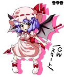  blue_hair blush dress fang hat open_mouth puffy_sleeves red_eyes remilia_scarlet short_hair short_sleeves solo spear_the_gungnir takasegawa_yui touhou wings 