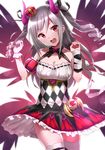 :d argyle bad_id bad_pixiv_id bandages black_wings crown dress drill_hair gloves hair_ribbon head_tilt heart horns idolmaster idolmaster_cinderella_girls kanzaki_ranko long_hair mini_crown open_mouth red_eyes ribbon silver_hair single_glove smile solo sonsoso thighhighs twin_drills twintails two_side_up white_gloves wings 