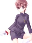  @co bad_id bad_pixiv_id black_keys brown_eyes brown_hair child cross cross_necklace fate/zero fate_(series) jewelry kotomine_kirei male_focus necklace shorts solo younger 
