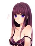  bra breasts cleavage highres long_hair medium_breasts original purple_eyes purple_hair solo strap_slip underwear upper_body wakatsuki_you 
