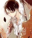  ascot black_eyes black_hair brushing_teeth eren_yeager futaba_hazuki jacket jitome levi_(shingeki_no_kyojin) md5_mismatch multiple_boys shingeki_no_kyojin toothbrush translated 