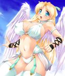  1girl angel angel_wings blonde_hair blue_eyes breasts cleavage huge_breasts kougasha long_hair original smile solo wings 