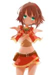  amy_(suisei_no_gargantia) bad_id bad_pixiv_id bare_shoulders bear_(artist) braid brown_hair fringe_trim green_eyes hair_ornament hairclip heart navel short_hair skirt smile solo suisei_no_gargantia 