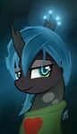  &lt;3 ambiguous_gender blue_hair changeling clothing friendship_is_magic green_eyes hair horn looking_at_viewer my_little_pony portrait ppdraw queen_chrysalis_(mlp) short_hair signature solo 