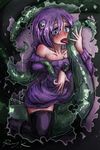  bare_shoulders black_legwear blue_eyes blush boots borrowed_character consensual_tentacles dress hair_ornament highres lemmy_(zone) licking long_hair original purple_hair pussy_juice ray-k skull_hair_ornament slime solo sweater sweater_dress tentacles thighhighs tongue zettai_ryouiki zone-tan 