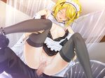  1girl areolae bed blonde_hair blush bra breasts censored classy_cranberry&#039;s classy_cranberry's eyes_closed game_cg happoubi_jin highres kujou_tsubasa legs maid maid_headdress nipples no_panties open_mouth penis pussy sex short_hair sitting sitting_on_person thighhighs thighs underwear vaginal 
