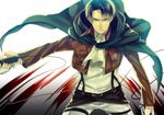  ascot belt black_hair cape emblem jacket levi_(shingeki_no_kyojin) male_focus paradis_military_uniform shingeki_no_kyojin solo subaru_(hz) thigh_strap wire 