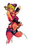  bad_id bad_pixiv_id blonde_hair braid double_bun fighting_stance highres ivxxx jojo_no_kimyou_na_bouken kuujou_jolyne midriff multicolored_hair purple_hair short_shorts shorts sketch solo stone_ocean string two-tone_hair 