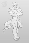  anthro balls biceps big-red big-red_(character) big_balls big_butt big_penis butt claws crossed_arms dragon hair horn huge_penis hyper hyper_penis looking_at_viewer male monochrome muscles nude pecs penis pinup pose presenting scales scalie sketch solo standing thick_penis toe_claws uncut vein 