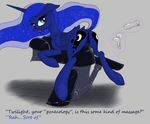  anus blush cutie_mark english_text equine female feral friendship_is_magic hooves horn looking_back lying madhotaru magic mammal my_little_pony plain_background princess_luna_(mlp) pussy raised_tail solo speculum spread_legs spreading text winged_unicorn wings 