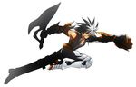  black_hair black_pants elsword full_body jewelry male_focus mechanical_arm multicolored_hair necklace pants pinyshi punching raven_(elsword) reckless_fist_(elsword) reverse_grip serious shirt shoes sleeveless sleeveless_shirt solo spiked_hair sword two-tone_hair weapon white_background white_hair yellow_eyes 