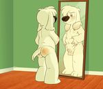  barefoot black_nose butt canine chubby dog ear_piercing family_guy fur jasper male mammal mirror nude penis piercing sheath shenanigan solo white_fur 