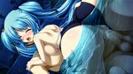  1girl ass ass_grab back bare_shoulders blue_hair blush breast_press breasts censored eyes_closed game_cg highres hitotsu_tobashi_ren&#039;ai hitotsu_tobashi_ren'ai long_hair night open_mouth penis pool pussy sex sonohara_aori swimsuit twintails underwater_sex vaginal water wet 