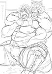  anthro balls bear beast biceps big_muscles bulge clothing cum dandoo dard drakuun duo erection fangs feline fight fur gay gripping holding male mammal muscles nipples nude open_mouth pecs penis pose presenting shorts sketch teeth tiger tongue tongue_out topless wrestling 