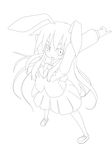  absurdres animal_ears blazer bunny_ears greyscale highres hujikok jacket lineart long_hair looking_at_viewer monochrome necktie pleated_skirt reisen_udongein_inaba school_uniform skirt solo thighhighs touhou 