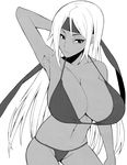  1girl bikini breasts cleavage dark_skin hidarikiki huge_breasts long_hair monochrome original solo swimsuit very_long_hair 
