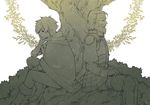  bad_id bad_pixiv_id beard cloak dan_blackmore facial_hair fate/extra fate_(series) monochrome multiple_boys nomoc robin_hood_(fate) tree 