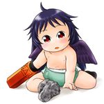  arm_cannon baby bare_legs blush chinon concept_art diaper long_hair looking_at_viewer mismatched_footwear open_mouth purple_hair red_eyes reiuji_utsuho simple_background sitting solo topless touhou weapon white_background wings younger 