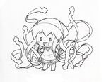  1girl 4n_(yon_enu) :d chibi ikamusume mini-ikamusume monochrome open_mouth shinryaku!_ikamusume sketch smile solo tentacle_hair 