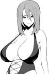  bikini breasts cleavage hidarikiki huge_breasts monochrome original sagging_breasts short_hair solo swimsuit 