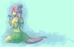  anthro anthrofied anz arthropod blue_eyes butterfly clothing cutie_mark equine female fluttershy_(mlp) friendship_is_magic fur hair horse insect mammal my_little_pony pegasus pink_hair pony simple_background solo topless translucent transparent_clothing wings yellow_fur 