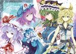  ascot black_eyes blonde_hair bug butterfly green_hair hat insect kz_nagomiya lavender_hair multiple_girls pink_eyes pink_hair red_eyes remilia_scarlet ritual_baton rod_of_remorse saigyouji_yuyuko shiki_eiki short_hair stage_connection touhou toyosatomimi_no_miko triangular_headpiece 