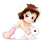  :3 animal_ears baby bare_legs barefoot brown_hair bunny bunny_ears bunny_tail chinon diaper full_body inaba_tewi red_eyes short_hair simple_background sitting solo tail topless touhou white_background younger 