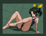  blush_stickers green_eyes green_hair looking_at_viewer midorikawa_nao one-piece_swimsuit ponytail precure rohitsuka short_hair sketch smile smile_precure! solo swimsuit 