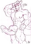  anthro balls beard biceps big_balls big_penis facial_hair flexing fur gideon gloves grin hat huge_penis hyper kangaroo male mammal marsupial muscles nipples nude pecs penis pose presenting sketch smile solo text thick_penis vein 