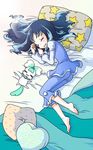  barefoot bed blanket blue_hair blush closed_eyes coffret_(heartcatch_precure!) heartcatch_precure! kurumi_erika long_hair lying night_clothes on_side pillow precure ryun sleeping smile star 