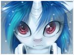  blue_hair equine eyelashes female friendship_is_magic fur hair headphones horn horse imalou looking_at_viewer mammal my_little_pony pony portrait red_eyes snow snowing solo two_tone_hair unicorn vinyl_scratch_(mlp) white_fur 