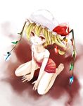  :p alternate_costume bad_id bad_pixiv_id bare_legs between_legs blonde_hair breasts cleavage flandre_scarlet hat highres looking_at_viewer red_eyes red_skirt short_hair side_ponytail sitting sketch skirt small_breasts smile solo strap_slip tomo1030 tongue tongue_out touhou wariza wings 