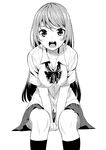  attsun_(atsushi_jb) bad_id bad_pixiv_id greyscale highres kneehighs long_hair monochrome original school_uniform sitting skirt smile solo v_arms 