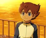  blurry depth_of_field inazuma_eleven_(series) inazuma_eleven_go inazuma_eleven_go_chrono_stone jacket male_focus matsukaze_tenma mizuhara_aki raimon smile solo track_jacket upper_body water 