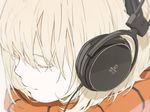  audio-technica blonde_hair close-up closed_eyes closed_mouth face from_above headphones highres loundraw original scarf short_hair smile solo 