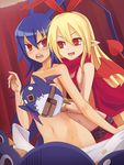  animal_ears bat_wings belt bikini_top blonde_hair blue_hair blush breast_grab breasts bunny_ears censored cosplay d: demon_girl demon_tail disgaea disgaea_d2 fang flonne flonne_(fallen_angel) genderswap genderswap_(mtf) grabbing grabbing_from_behind groping hairband highres laharl laharl-chan laharl-chan_(cosplay) large_breasts long_hair multiple_girls navel novelty_censor nude open_mouth pointy_ears prinny red_eyes scarf sunimu tail v-shaped_eyebrows wings yuri 