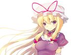  bad_id bad_pixiv_id banned_artist blonde_hair bow breasts choker dress elbow_gloves gloves hair_bow hat long_hair medium_breasts purple_eyes shikano_sumiaki smile solo touhou white_gloves yakumo_yukari 