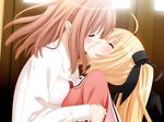  2girls age_difference blonde_hair blush bow breast_press breasts brown_hair child eyes_closed hair_bow houraisen_runa hug incipient_kiss kiss multiple_girls panties peko sono_hanabira_ni_kuchizuke_wo suminoe_takako teacher_and_student yuri 