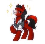  adailey black_hair brown_eyes brown_fur clothing cutie_mark dreadlocks equine feral florid freckles friendship_is_magic fur hair horse looking_at_viewer male mammal my_little_pony original_character plain_background pony red_body red_eyes solo sparkles white_background 