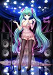  absurdres bad_id bad_pixiv_id breasts cleavage copyright_name garter_straps green_eyes green_hair hatsune_miku high_heels highres large_breasts long_hair microphone microphone_stand panties see-through shoes skirt solo speaker sweet_devil_(vocaloid) thighhighs twintails underwear very_long_hair vocaloid zheyi_parker 