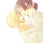  black_hair blonde_hair christa_renz couple dutch_angle freckles hand_on_another's_face happy imminent_kiss multiple_girls ponytail sakana_semiko shingeki_no_kyojin smile ymir_(shingeki_no_kyojin) yuri 