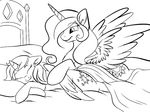  bed black_and_white britishstarr couple cutie_mark duo equine eyes_closed female friendship_is_magic horn horse lying mammal monochrome my_little_pony pony princess princess_celestia_(mlp) royalty sheets sleeping twilight_sparkle_(mlp) winged_unicorn wings 