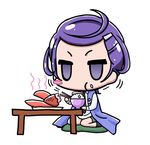  blush_stickers chibi chopsticks crab dokidoki!_precure eating food food_on_face kenzaki_makoto precure purple_eyes purple_hair rice rice_on_face sata_(sat) short_hair simple_background sitting solo table white_background 