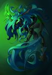  ambiguous_gender changeling eye_mist fangs feral friendship_is_magic glowing green_eyes green_hair green_theme hair holes horn long_hair magic my_little_pony open_mouth queen_chrysalis_(mlp) solo underpable wings 